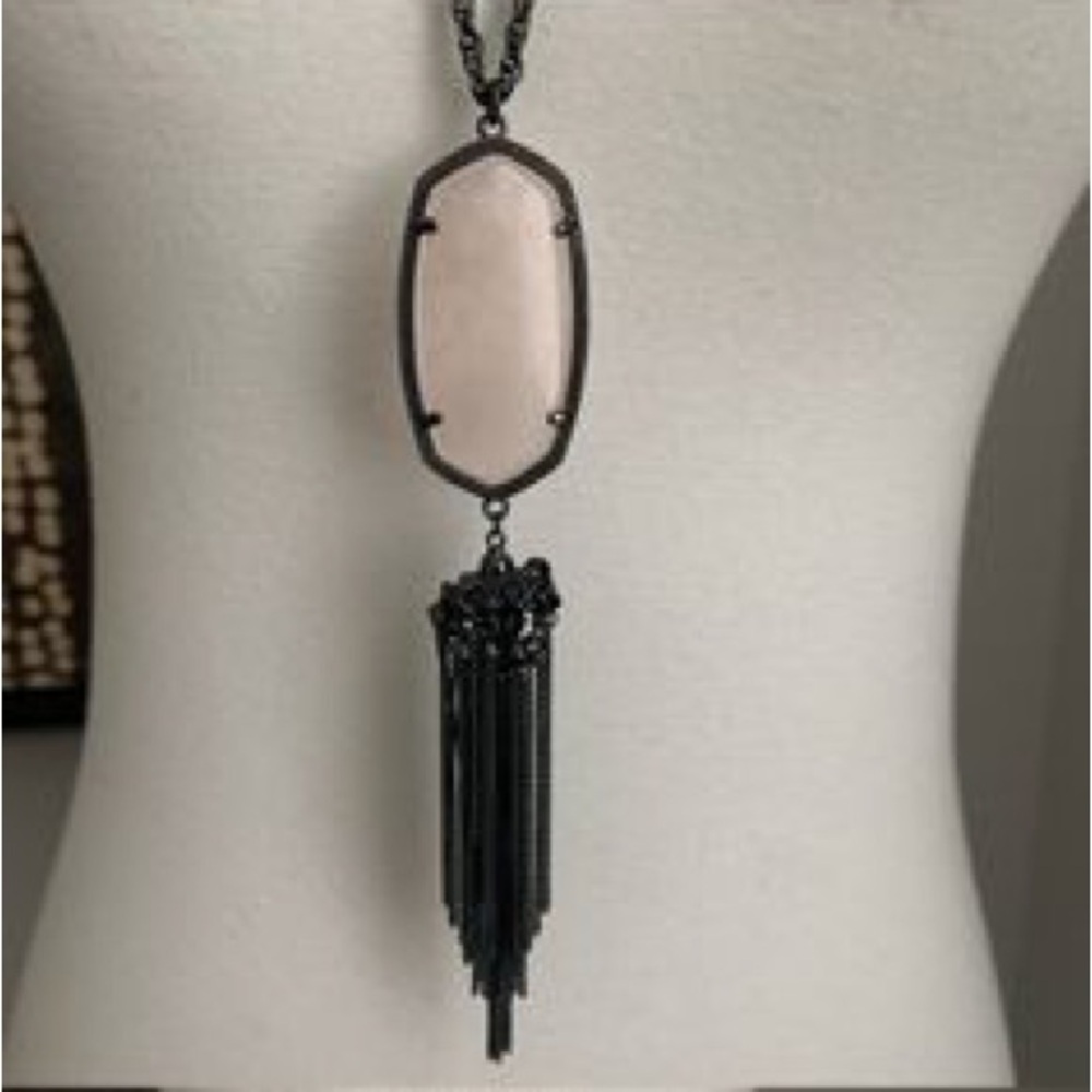Kendra Scott Rayne Necklace Gunmetal w Rose Quartz “Stone”